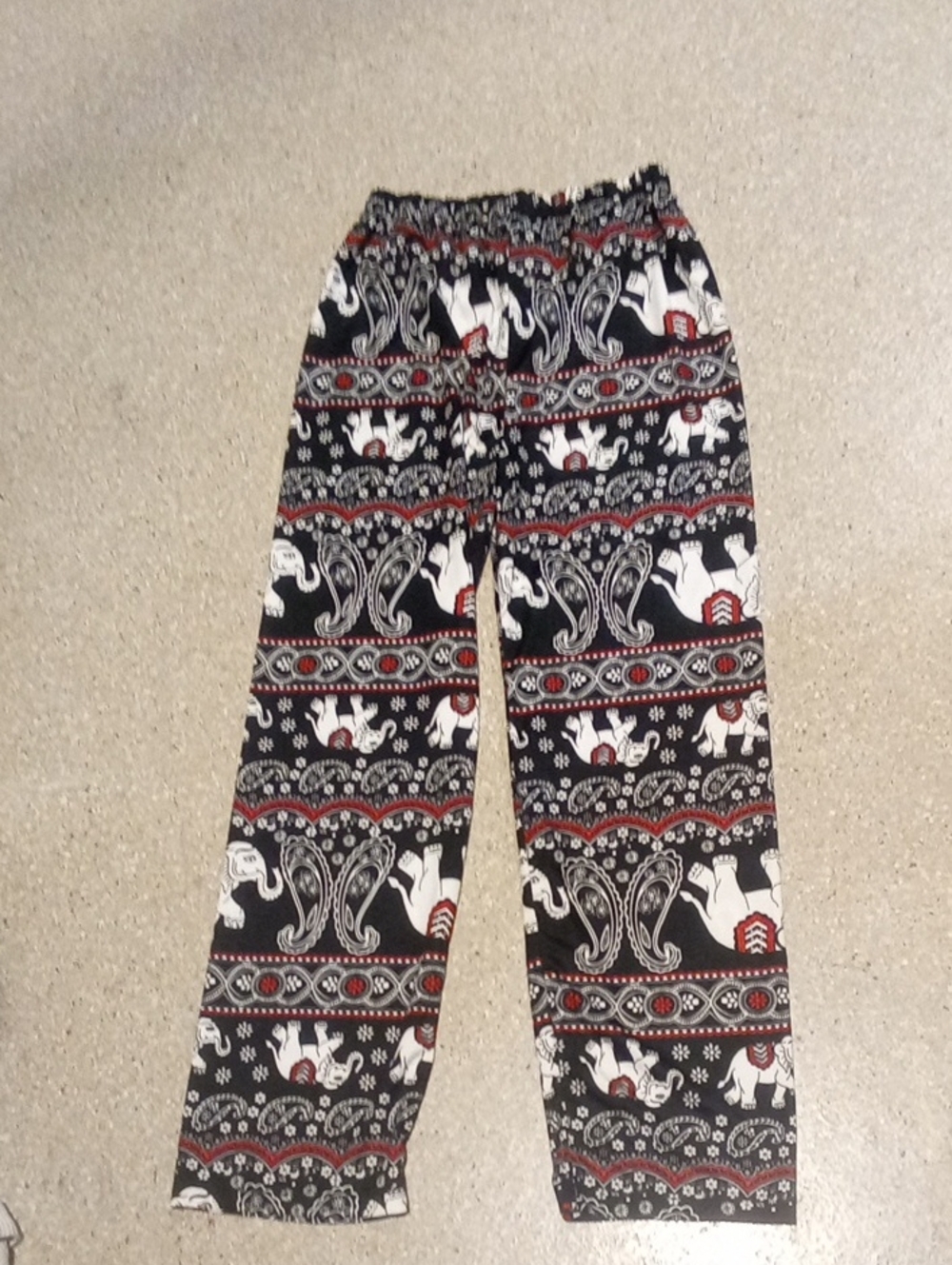 #740 Black, White &Red Elephant Print Pants